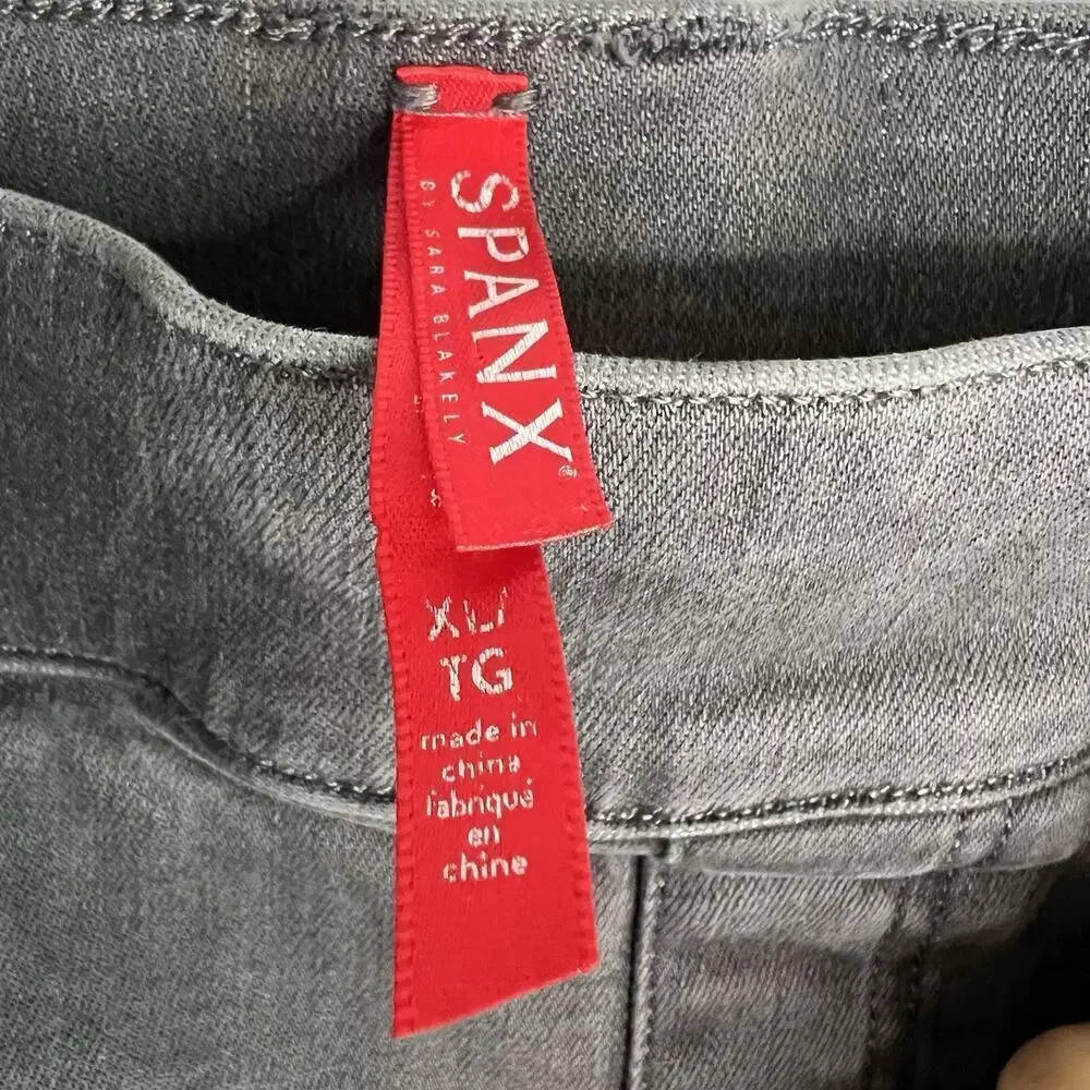 Spanx Womens Pull On Jeans Distressed Raw Hem Gray Sz XL Denim Charcoal - Picture 7 of 13